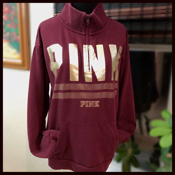 Vs Pink Quarter Zip Pullover Sweatshirt 